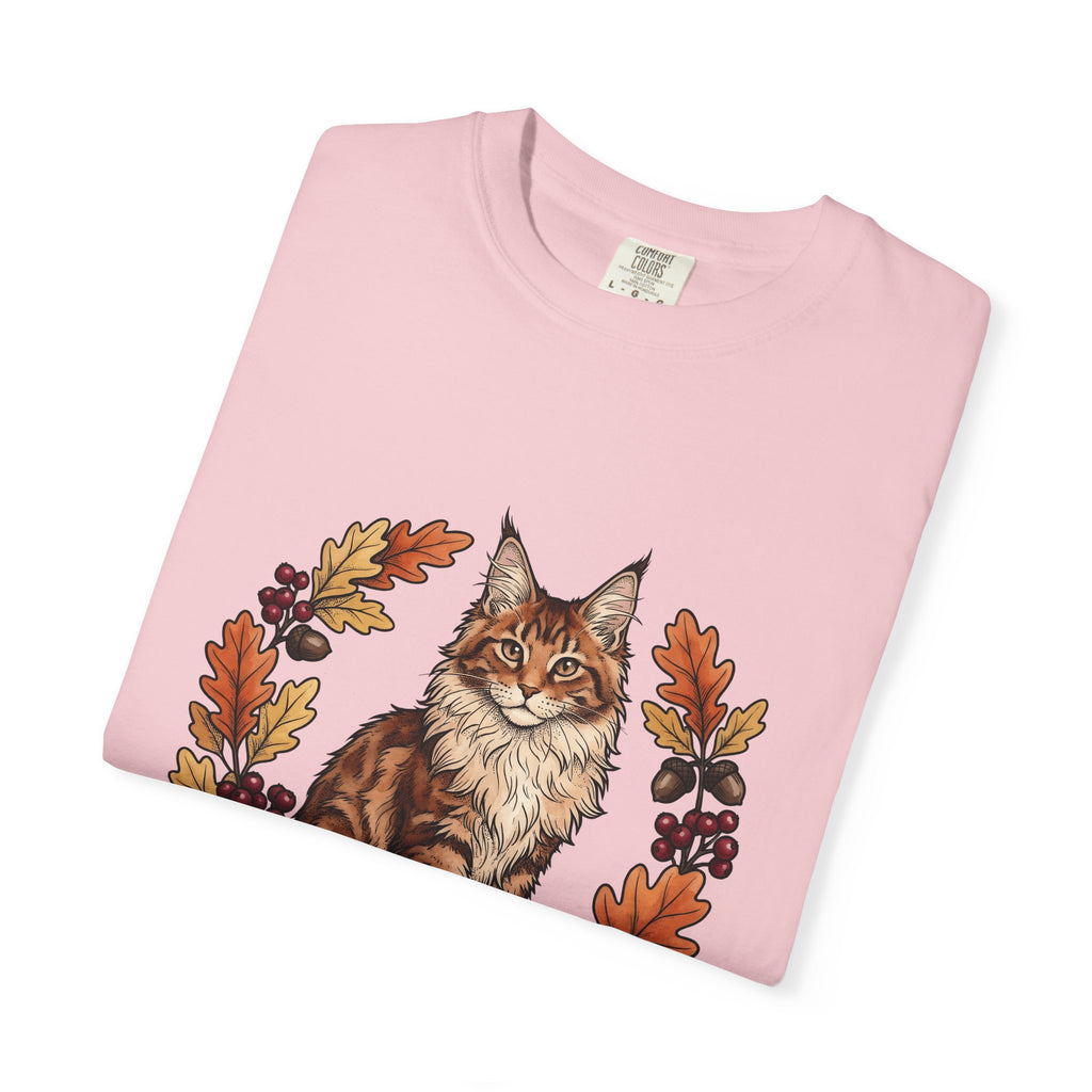 Maine Coon Pet T-Shirt Cat Pumpkin Gift Women Greenery T-Shirt Cat T-Shirt Cat Fan Foliage T-Shirt Gourd Graphic Old-Fashioned Orange Leaves T-Shirt