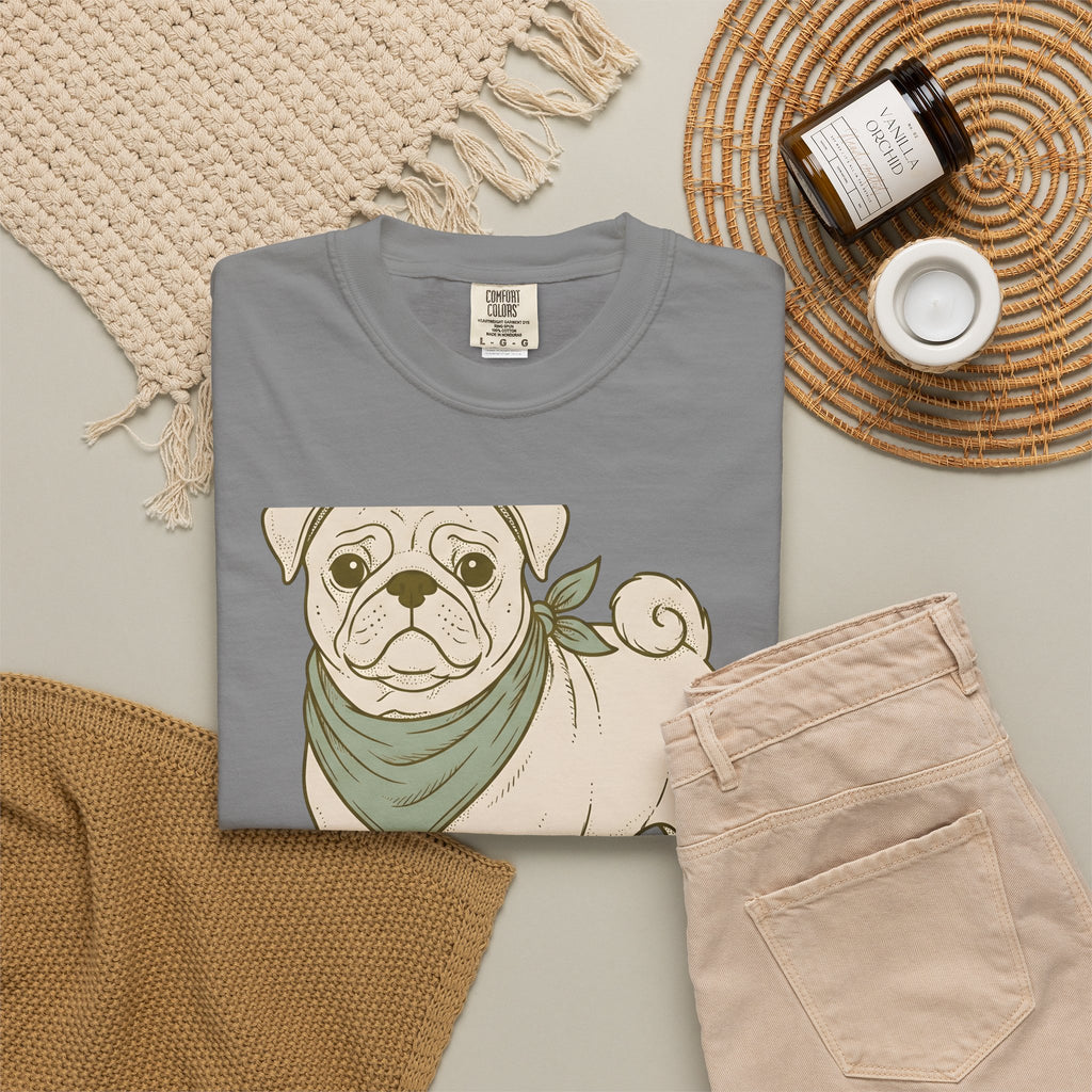 Pug Dog T-Shirt Dog Pets Gift Women Hand Drawn T-Shirt Puggle T-Shirt Dog Fan Mop Dog Graphic Pet Design Illustration Minimalist Bandana T-Shirt