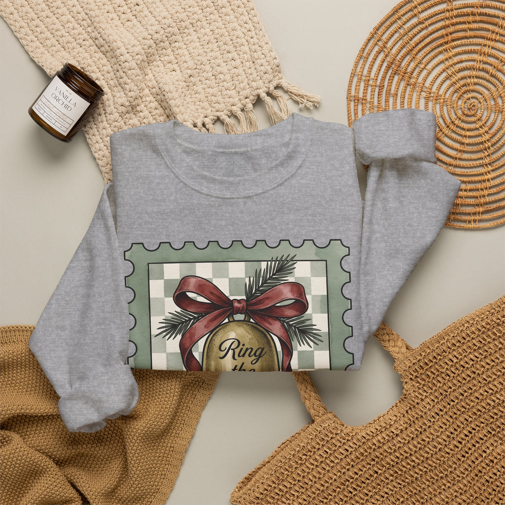 Festive Bell Sweatshirt Christmas Seasonal Gift Women Retro Sweatshirt Jingle Bell Sweatshirt Christmas Fan Vintage Sweatshirt Holiday Graphic Rustic Fir Twig