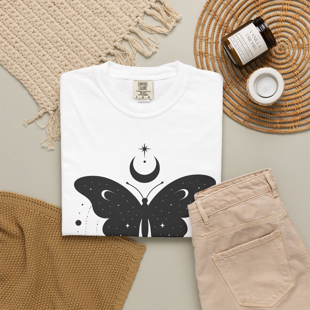 Butterfly Stone T-Shirt Boho Chic Supernatural Gift Women Mystical T-Shirt Rock T-Shirt Bohemian Fan Magical T-Shirt Occult Graphic Sleek Lunar