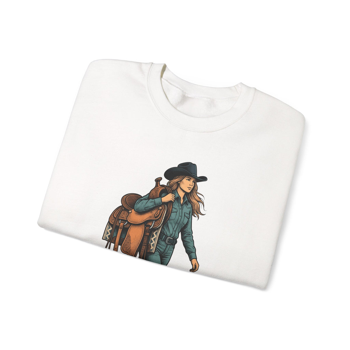 Cowgirl Saddle Cowgirl Western Gift Vintage Saddle Cowboy Fan Retro Rodeo Hand Drawn Cowboy Sweatshirt