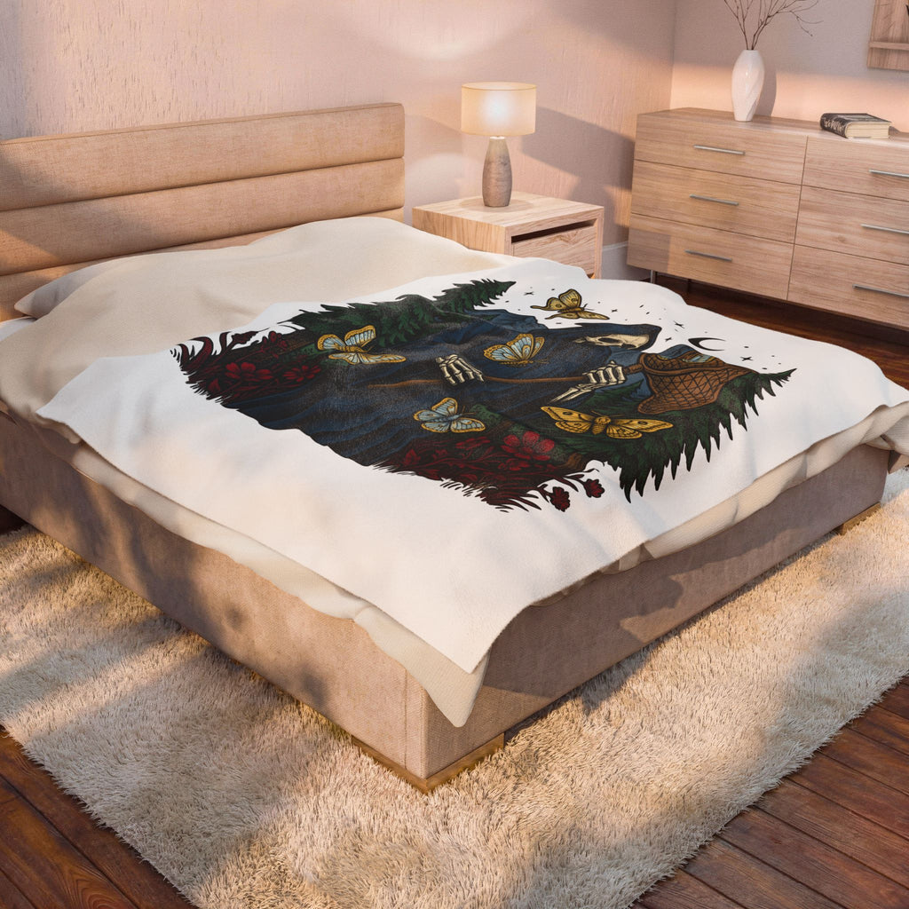 Grim Reaper Blanket Gothic Nature Gift Women Vintage Blanket Death Blanket Dark Fan Retro Blanket Environmental Graphic Hand Drawn Butterfly Blanket