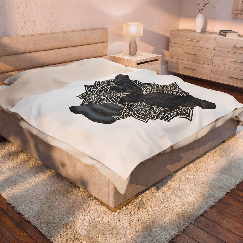 Bug Skull Blanket Boho Chic Dark Fashion Gift Women Floral Blanket Insect Skull Blanket Bohemian Fan Botanical Blanket Gothic Graphic Sketch