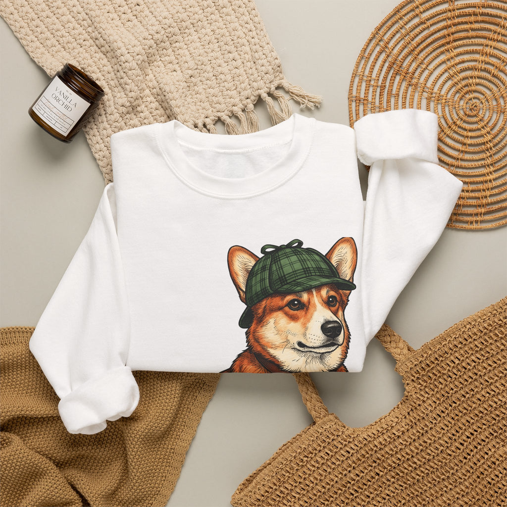 Corgi Puppy Dog Animals Gift Sketch Puppy Dog Fan Canine Doggy Retro Detective Cap Sweatshirt