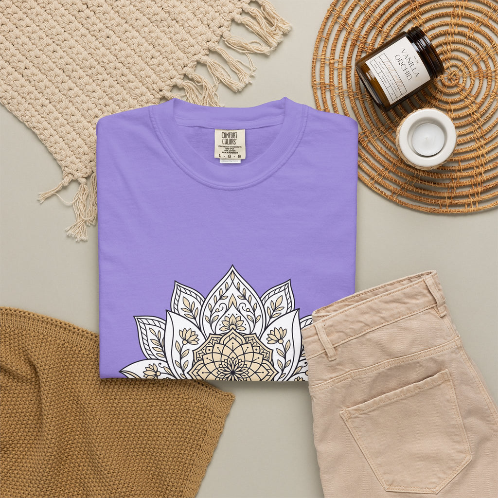 Mandala Bloom T-Shirt Boho Chic Mindfulness Gift Women Folk T-Shirt Flower T-Shirt Bohemian Enthusiast Tribal T-Shirt Meditation Graphic Clean