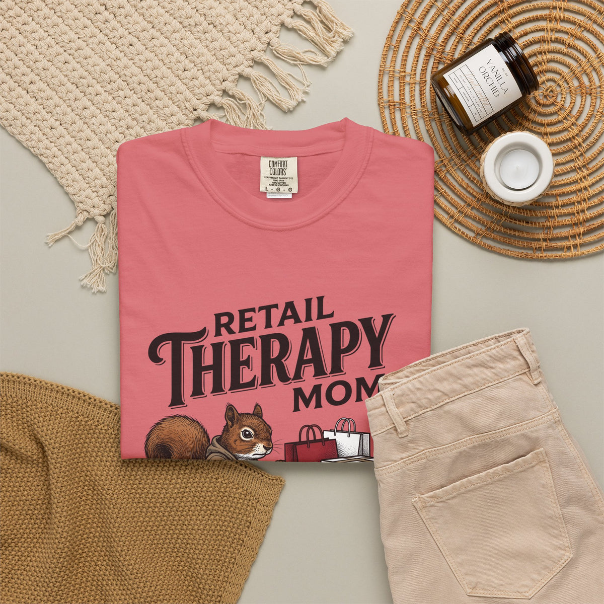 Squirrel Cart T-Shirt Moms Retail Gift Women Hand Drawn T-Shirt Shopping Cart T-Shirt Motherhood Fan Store Graphic Retail Design Line Art Tote