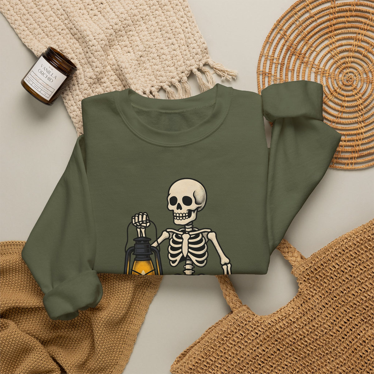 Skeleton Lantern Halloween Spooky Gift Vintage Jack O Lantern Horror Fan Creepy Hand Drawn Sweatshirt