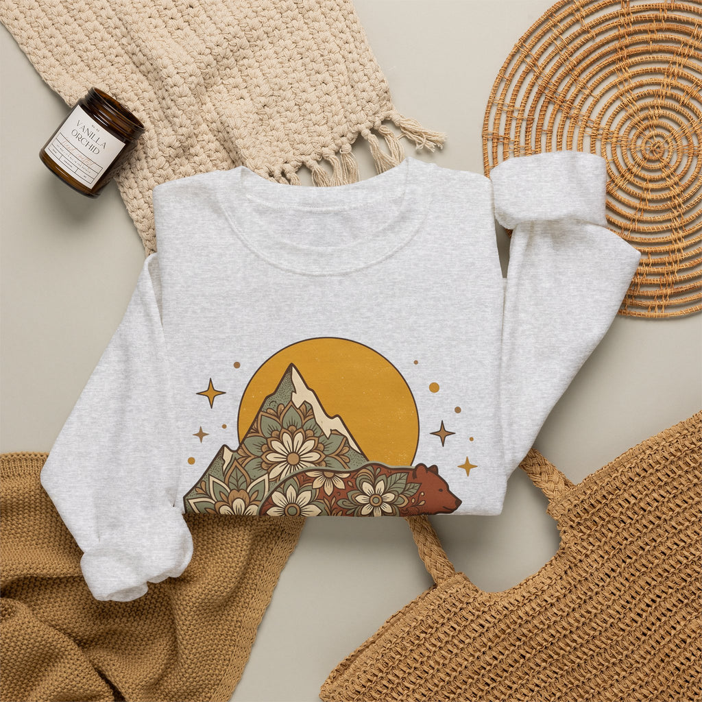 Flower Bear Sweatshirt Boho Chic Outdoors Gift Women Hippie Sweatshirt Teddy Bear Sweatshirt Bohemian Fan Psychedelic Sweatshirt Nature Graphic Retro Hill
