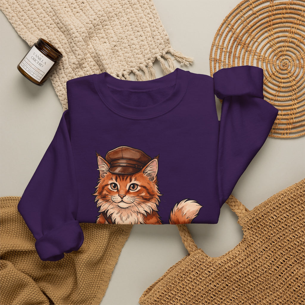 Postal Cat Sweatshirt Cat Pet Gift Women Sketch Sweatshirt Mailcat Sweatshirt Cat Fan Feline Sweatshirt Animal Graphic Retro Letter Sweatshirt