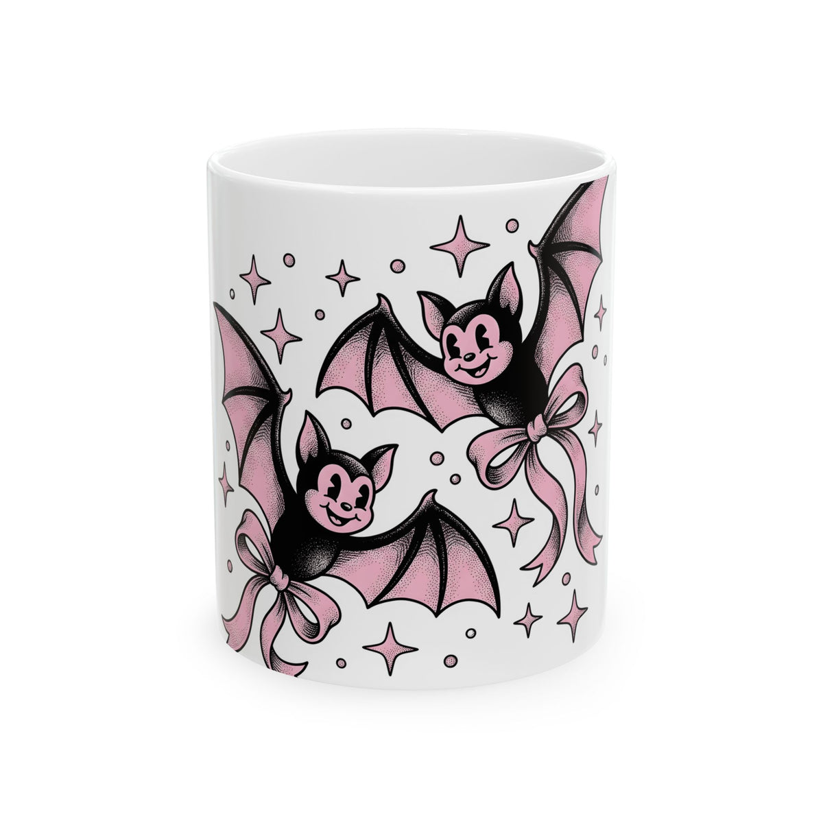 Sweet Bats Mug Halloween Horror Gift Women Chibi Mug Flying Fox Mug Spooky Fan Creepy Mug Horror Graphic Old School Hair Bows