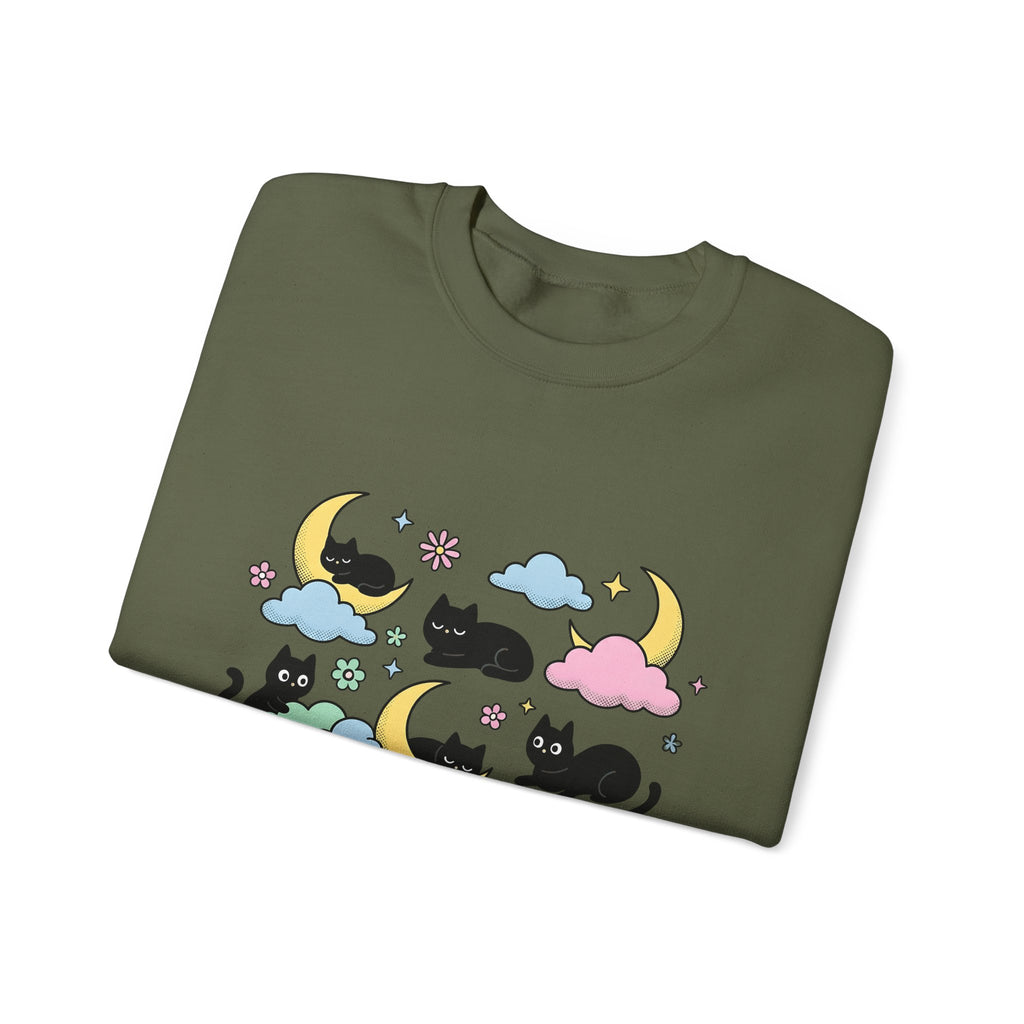 Black Cats Sweatshirt Cat Celestial Gift Women Kawaii Sweatshirt Kitties Sweatshirt Cat Fan Astrology Graphic Sweatshirt Pastel Crescent Moon Sweatshirt