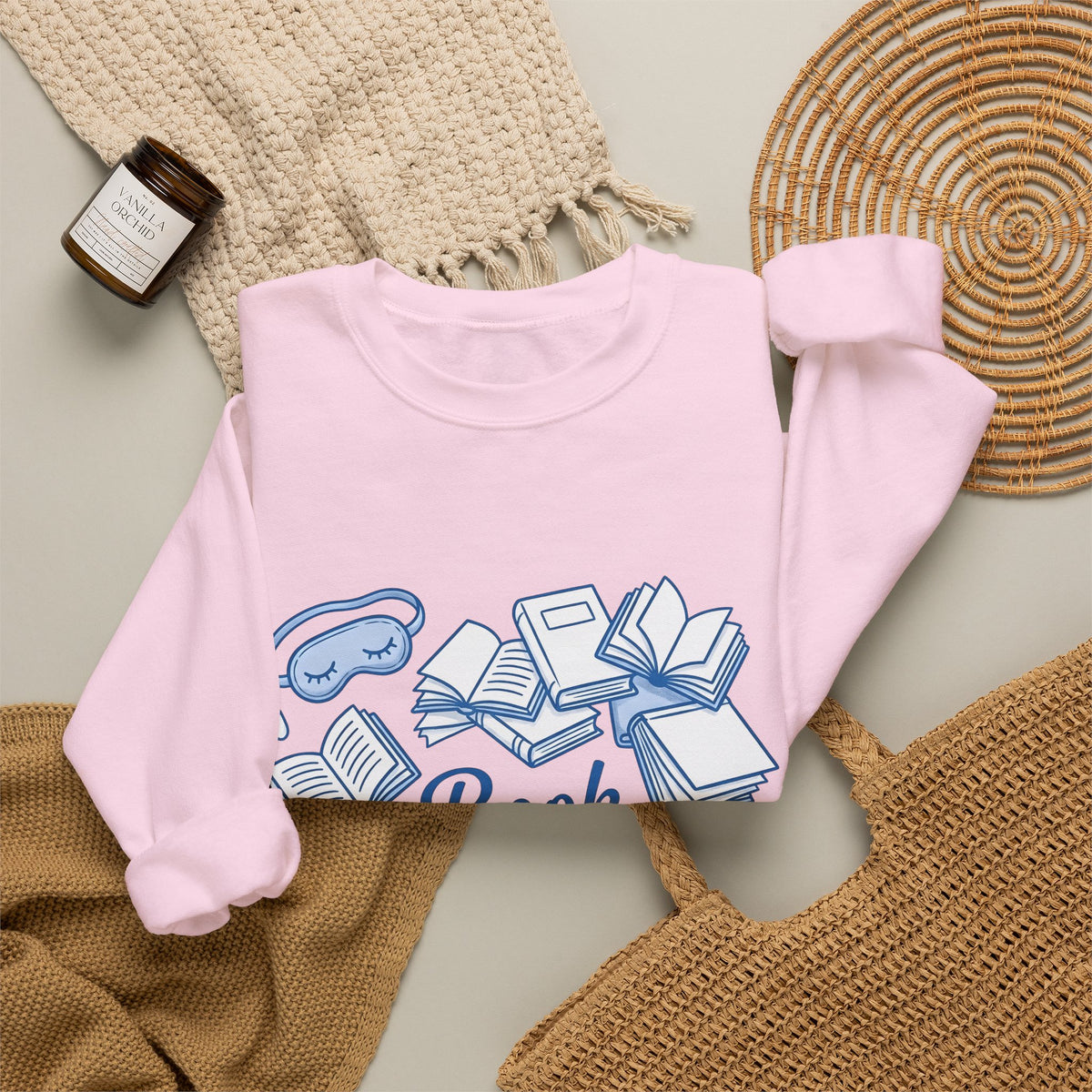 Book Stack Sweatshirt Book Reading Gift Women Doodle Sweatshirt Book Pile Sweatshirt Bibliophile Fan Illustrated Graphic Bookworm Design Whimsical Sleep
