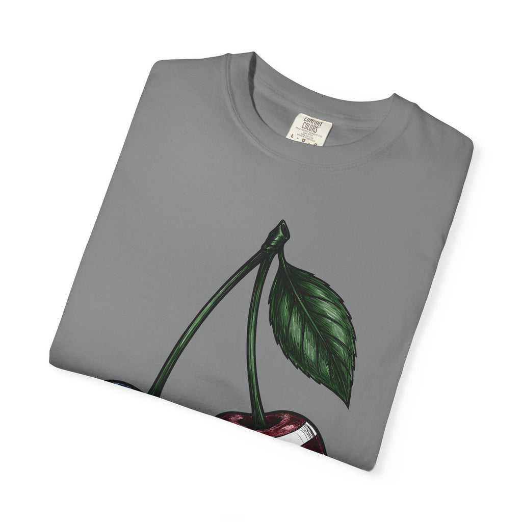 Patriotic Cherries T-Shirt America Fruit Gift Women Hand Drawn T-Shirt Cherries T-Shirt American Enthusiast Illustrated Graphic Vintage Leaf