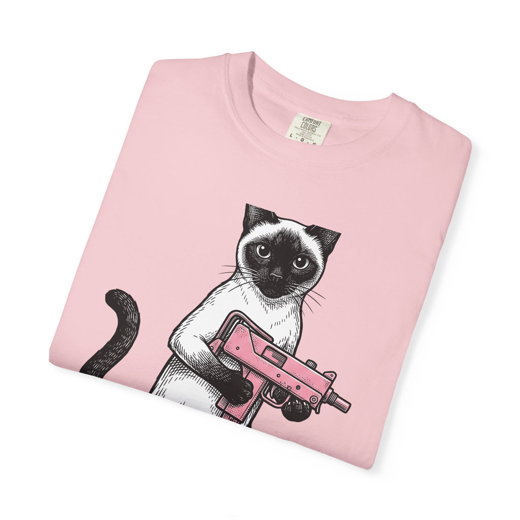 Siamese Cat T-Shirt Cat Humor Gift Women Hand Drawn T-Shirt Siamese T-Shirt Feline Fan Illustrated Graphic T-Shirt Vintage Toy Gun T-Shirt