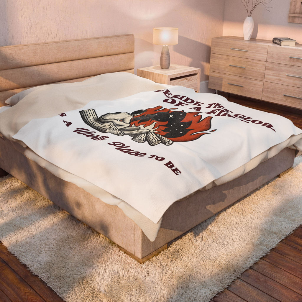 Campfire View Blanket Camping Adventure Gift Women Line Art Blanket Bonfire Blanket Camper Fan Minimalist Blanket Exploration Graphic Cartoon