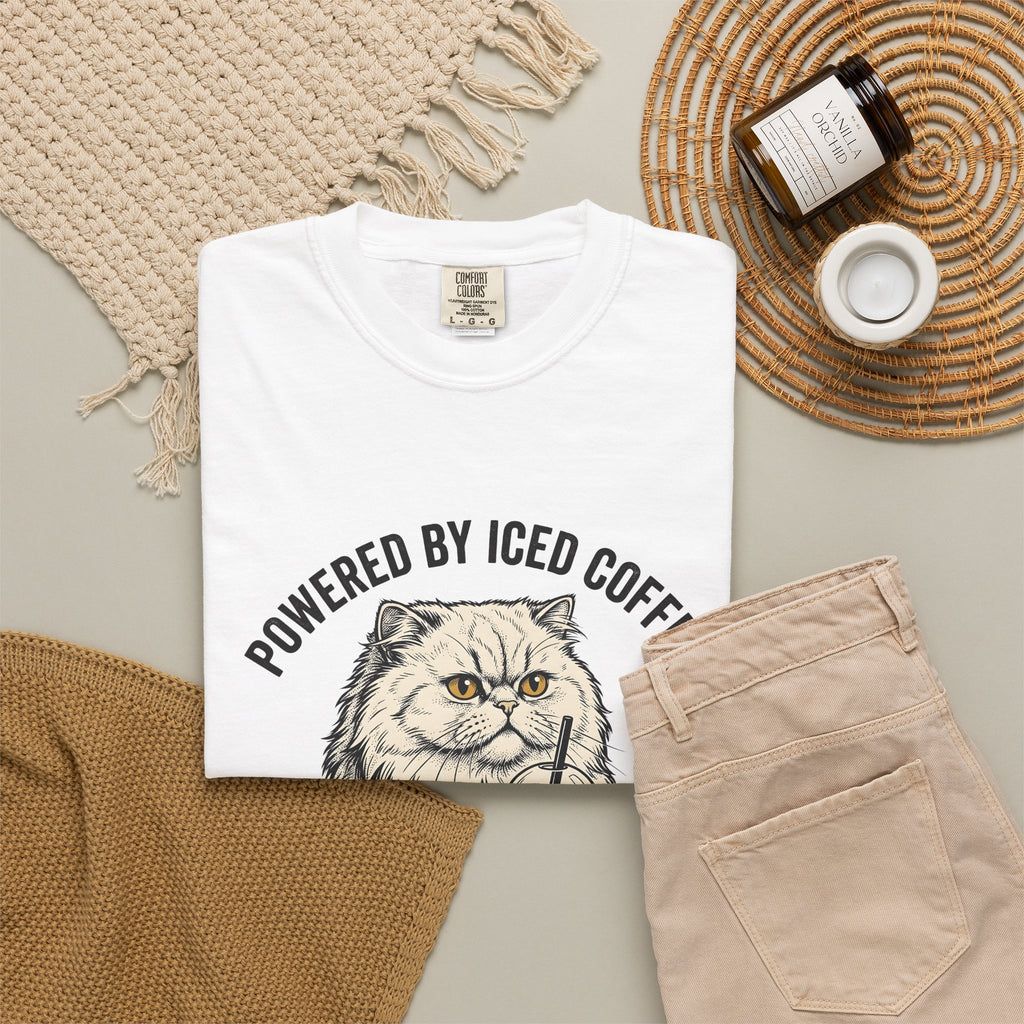 Persian Cat Coffee T-Shirt Coffee Animals Gift Women Hand Drawn T-Shirt Persian Cat T-Shirt Coffee Fan Illustrated T-Shirt Pet Graphic Vintage Iced