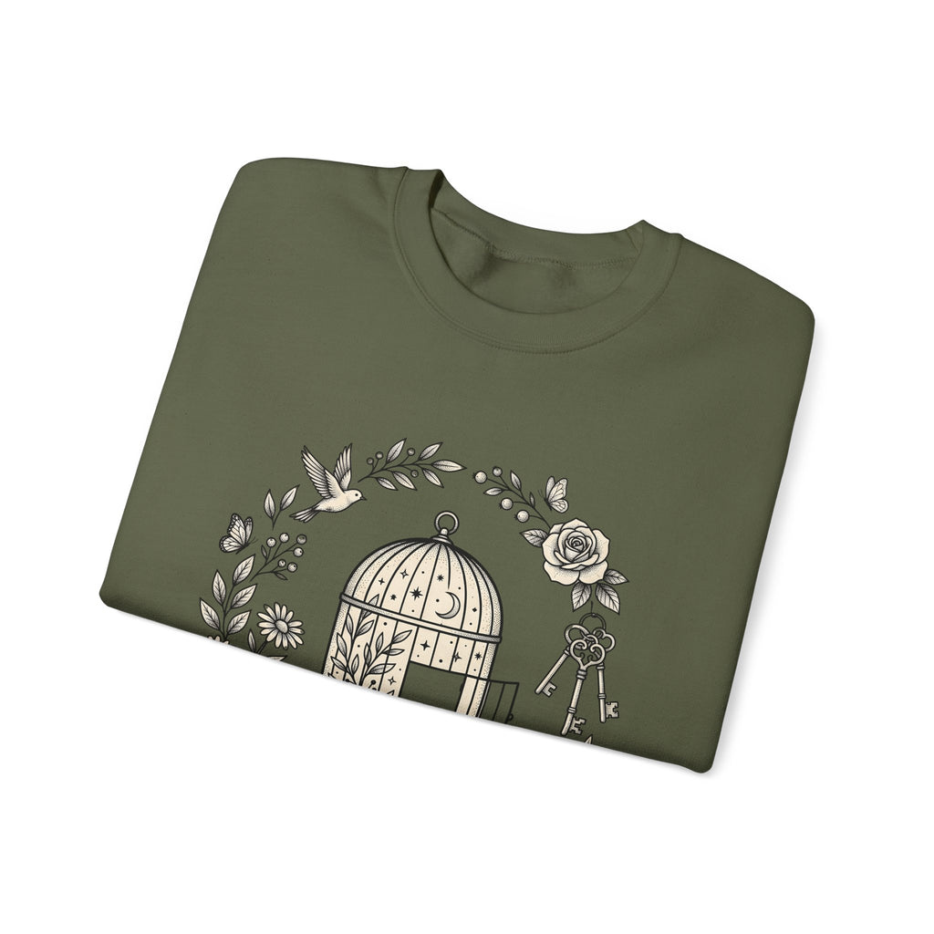 Cage Bird Sweatshirt Floral Environment Gift Women Earthy Sweatshirt Aviary Sweatshirt Flower Fan Botanical Sweatshirt Eco Graphic Antique Bloom Sweatshirt