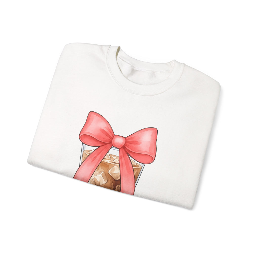 Iced Coffee Sweatshirt Coffee Mom Gift Women Watercolor Sweatshirt Cold Brew Sweatshirt Coffee Fan Watercolour Sweatshirt Mother Graphic Hand Drawn Pink Bow