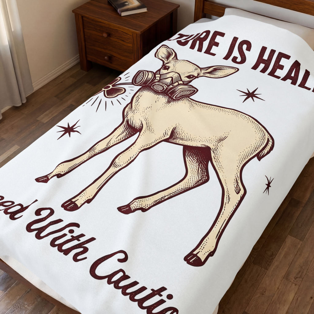 Buck Gas Mask Blanket Nature Fauna Gift Women Antique Blanket Gas Mask Blanket Wildlife Enthusiast Vintage Blanket Animal Graphic Ink Drawing Four