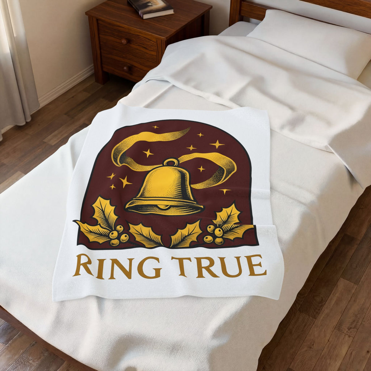 Bell Design Blanket Christmas Seasonal Gift Women Vintage Blanket Chime Blanket Xmas Fan Retro Blanket Holiday Graphic Retro Mistletoe Blanket