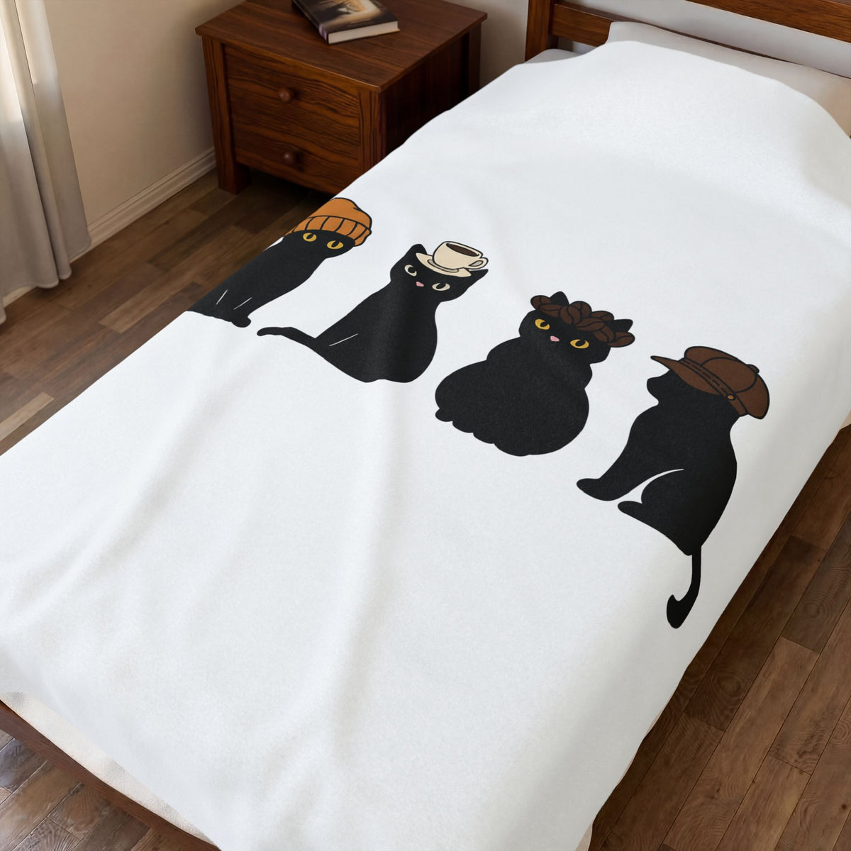 Black Cat Blanket Cat Cafe Gift Women Kawaii Blanket Kitty Blanket Cat Fan Feline Blanket Coffee Graphic Minimal Simple Hat Blanket