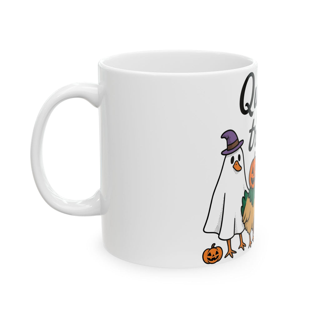 Duck Attire Mug Halloween Pets Gift Women Animated Mug Duckling Mug Spooky Fan Cartoon Mug Animal Graphic Hand Drawn Jack O Lantern