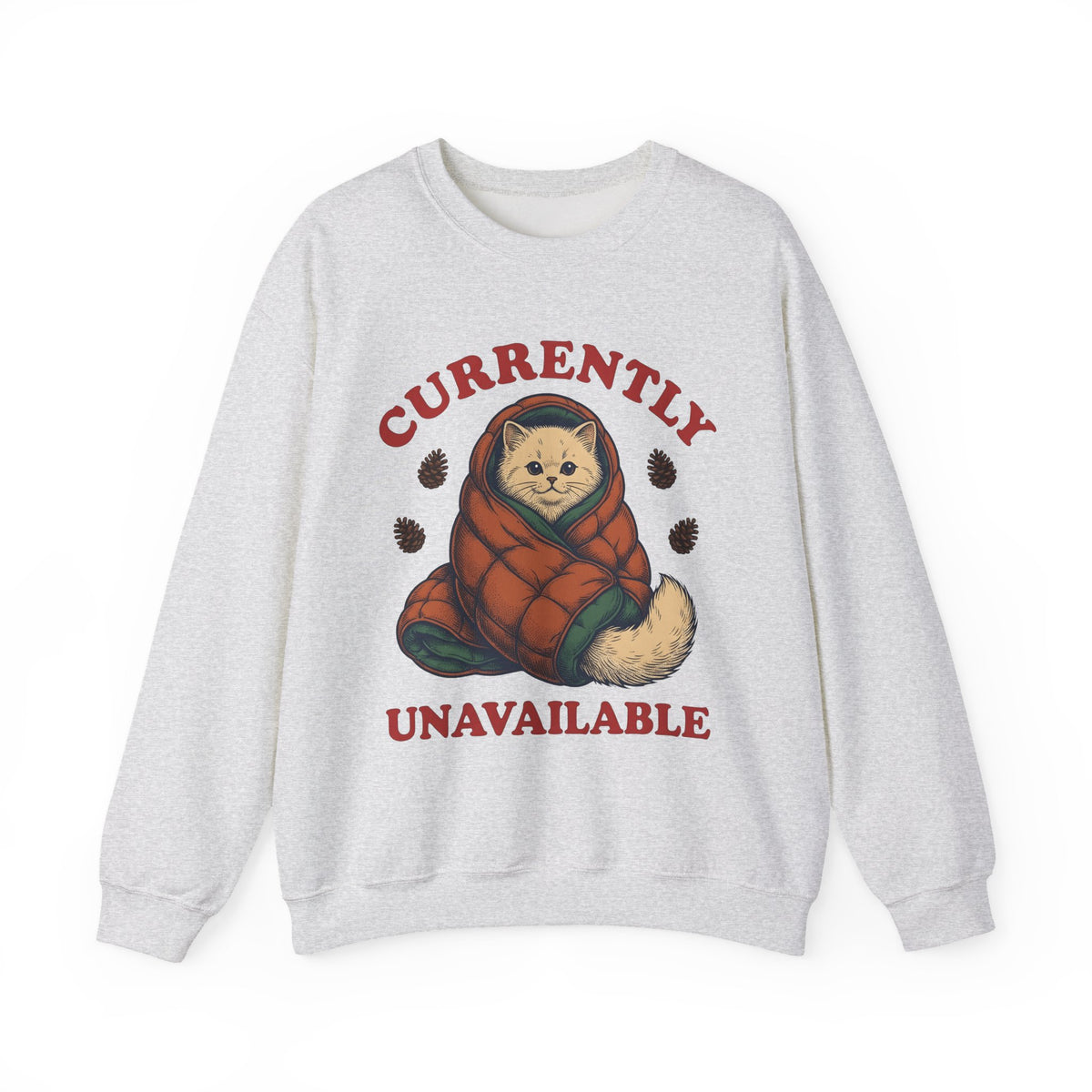 Warm Cat Sweatshirt Cat Backpacking Gift Women Farmhouse Sweatshirt Kitty Sweatshirt Feline Fan Rustic Sweatshirt Hiking Graphic Line Art Conifer Cones Sweatshirt