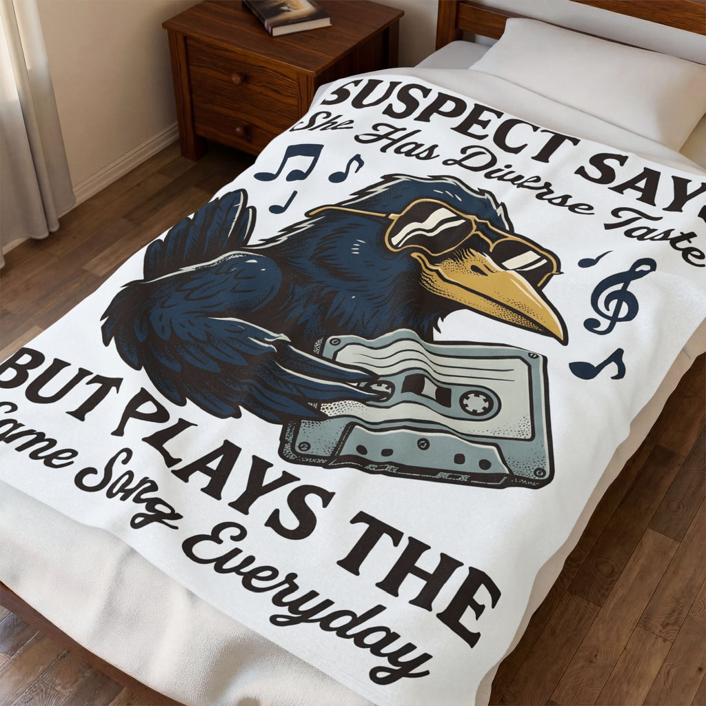 Hip Raven Blanket Funny Song Gift Women Comic Blanket Raven Blanket Humor Fan Cartoon Blanket Melody Graphic Vintage Tape Deck Blanket