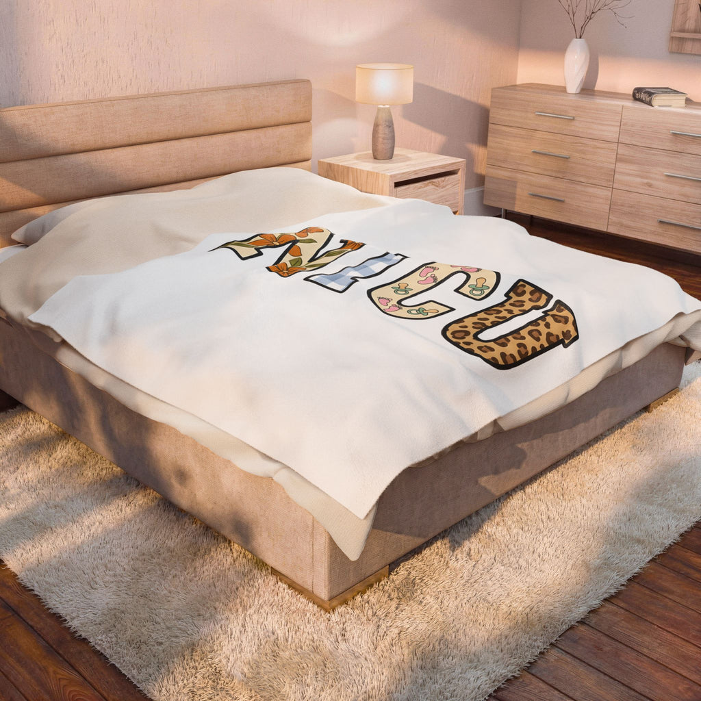 Nicu Letters Pattern Blanket Nurses Baby Gift Women Playful Blanket Neon Letters Blanket Nurse Practitioner Enthusiast Whimsical Blanket Infant