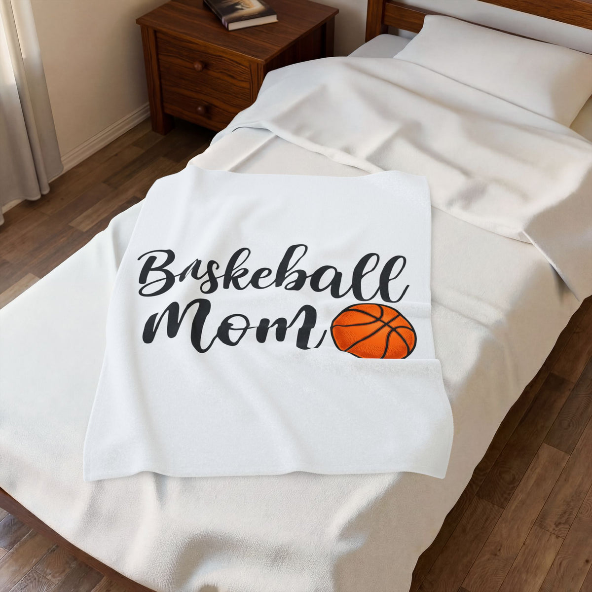 Basketball Graphic Blanket Moms Sports Gift Women Script Blanket Hoop Blanket Mom Fan Calligraphy Blanket Athlete Graphic Modern Sports Ball Blanket
