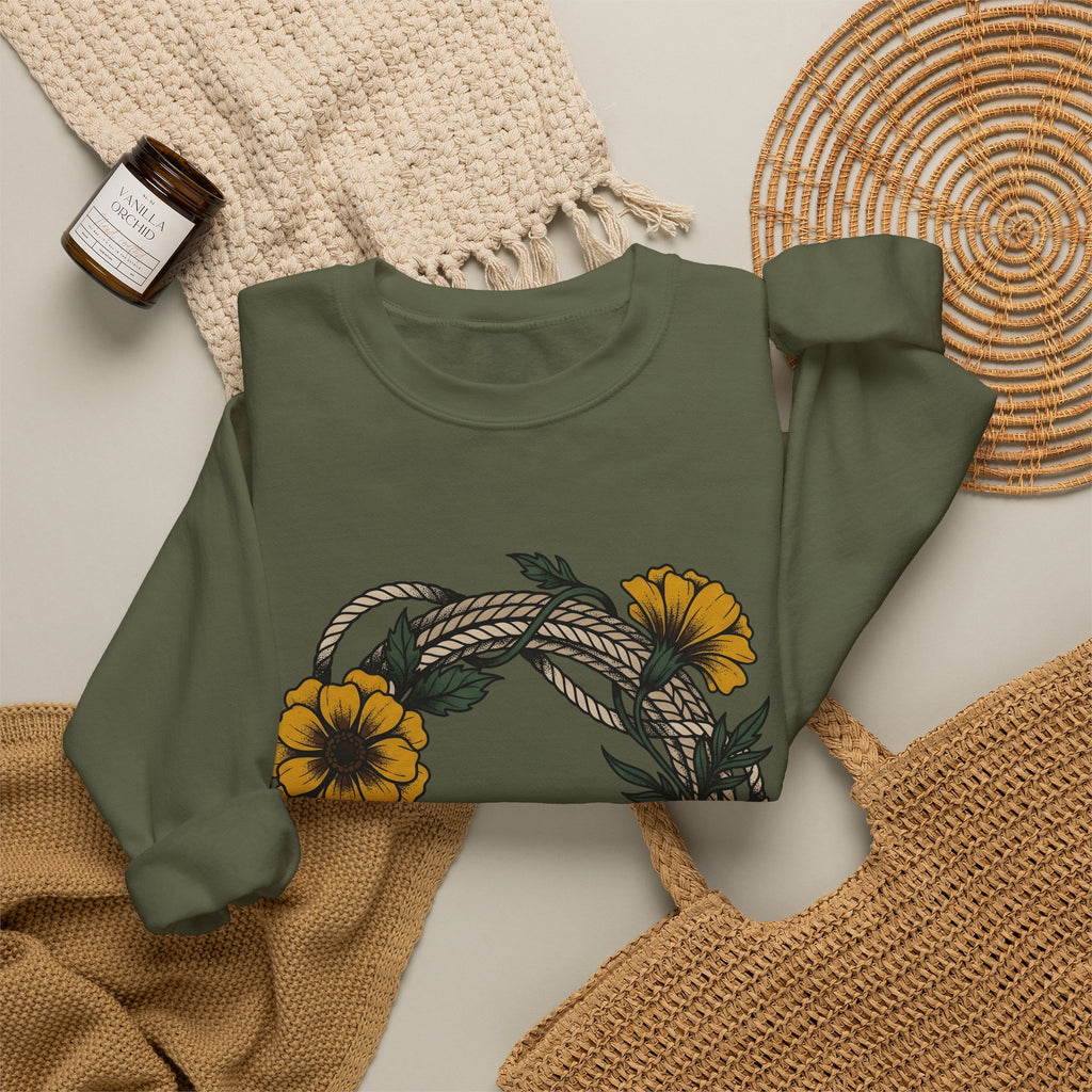 Cord Blossom Circle Sweatshirt Cowgirl Rustic Gift Women Sketch Sweatshirt Flower Circle Sweatshirt Cowgirl Fan Doodle Sweatshirt Country Graphic Hand Drawn