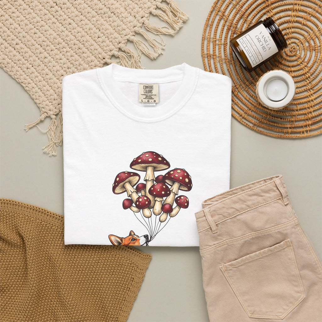Corgi Puppy T-Shirt Dog Outdoors Gift Women Floral T-Shirt Puppy T-Shirt Dog Fan Canine Graphic Outdoorsy Design Antique Toadstool T-Shirt