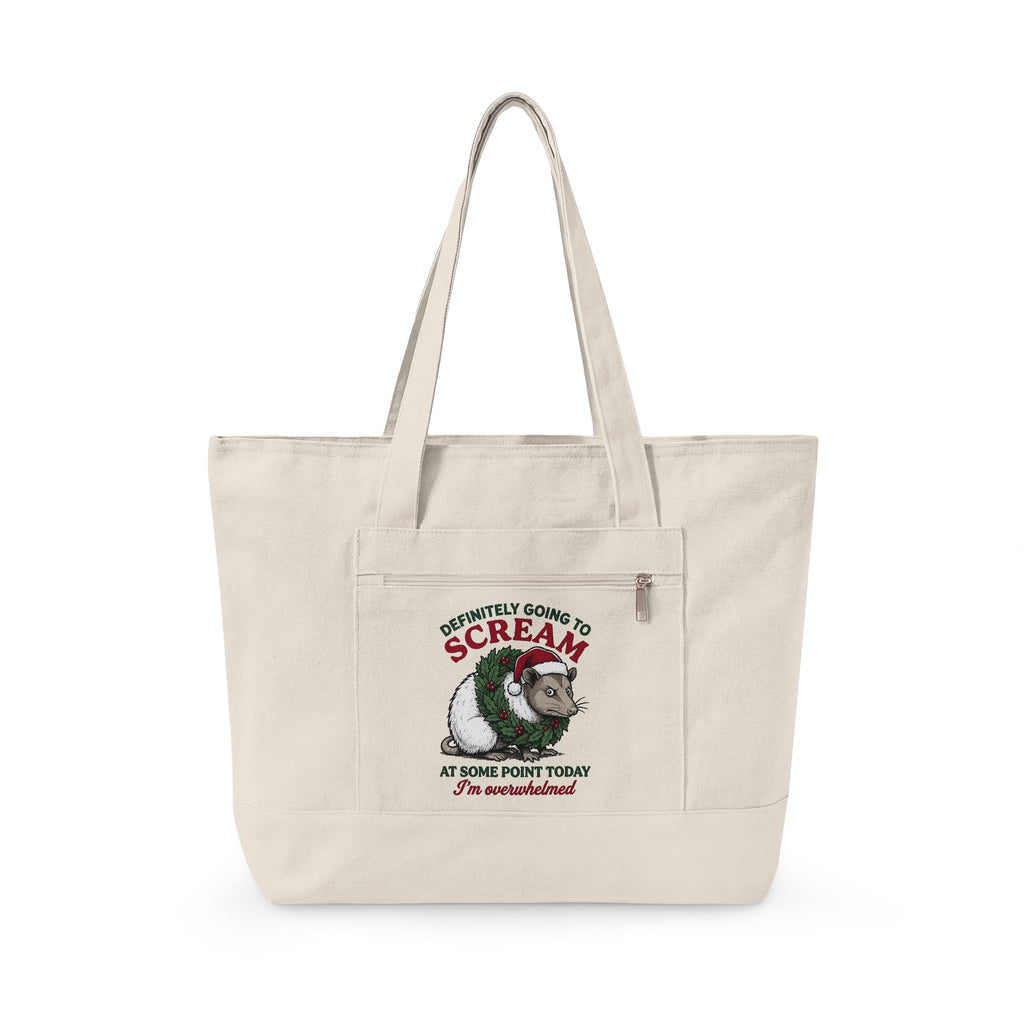 Possum Holiday Hat Tote Bag Funny Critter Gift Women Sketch Tote Bag Opossum Tote Bag Humor Fan Doodle Tote Bag Animal Graphic Line Art Xmas Wreath