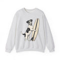 Dog On Surfboard Sweatshirt Dog Water Sports Gift Women Illustration Sweatshirt Puppy Sweatshirt Dog Fan Cartoon Sweatshirt Surfing Graphic Drawing Seaside