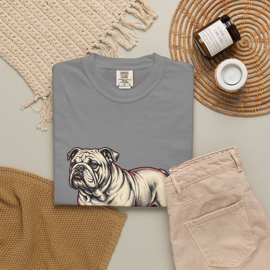 Bulldog Dog T-Shirt Dog Pets Gift Women Vintage T-Shirt Bulldog T-Shirt Dog Fan Bulldog T-Shirt Animal Graphic Hand Drawn Grass T-Shirt
