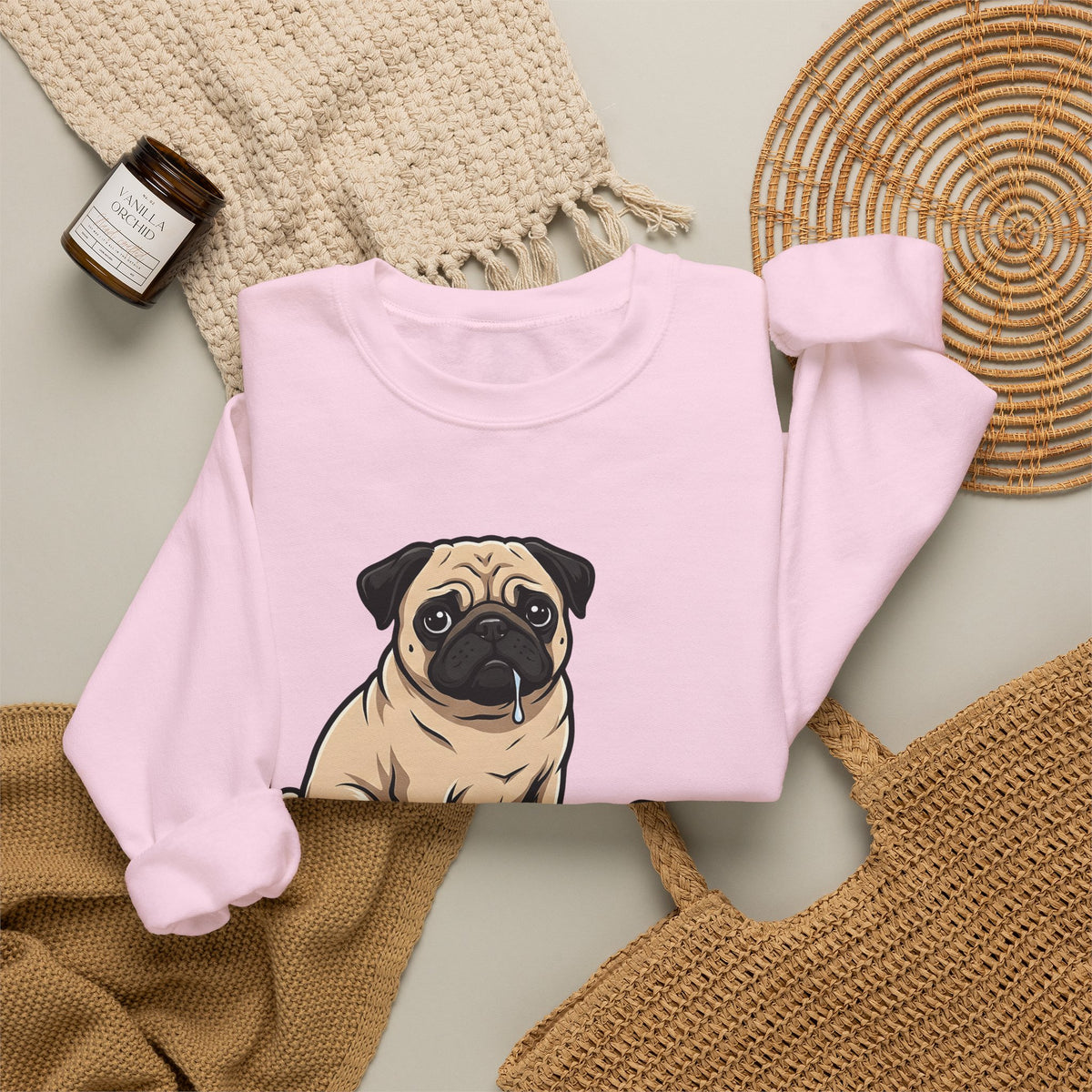 Pug Dog Sweatshirt Dog Meals Gift Women Line Art Sweatshirt Pugs Sweatshirt Dog Fan Illustrated Design Food Graphic Sweatshirt Sketch Pizza Piece Sweatshirt