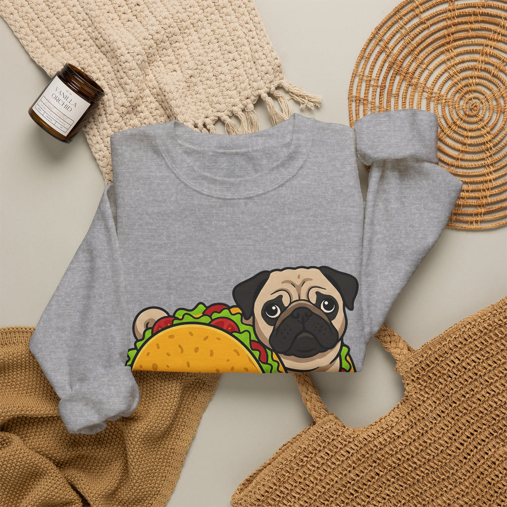 Pug Taco Dog Meal Gift Comic Taco Dog Fan Cartoon Food Doodle Lettuce Sweatshirt