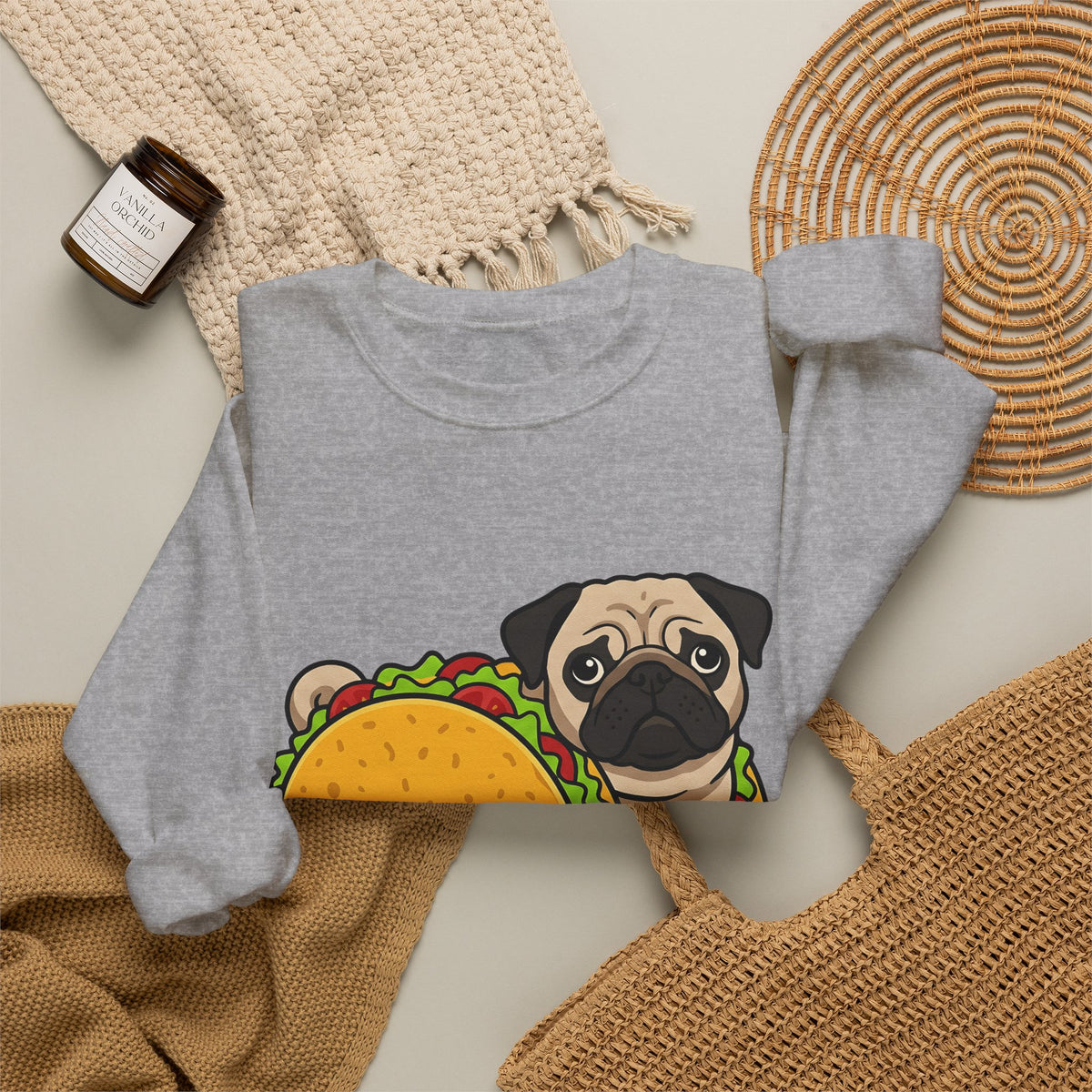 Pug Taco Dog Meal Gift Comic Taco Dog Fan Cartoon Food Doodle Lettuce Sweatshirt