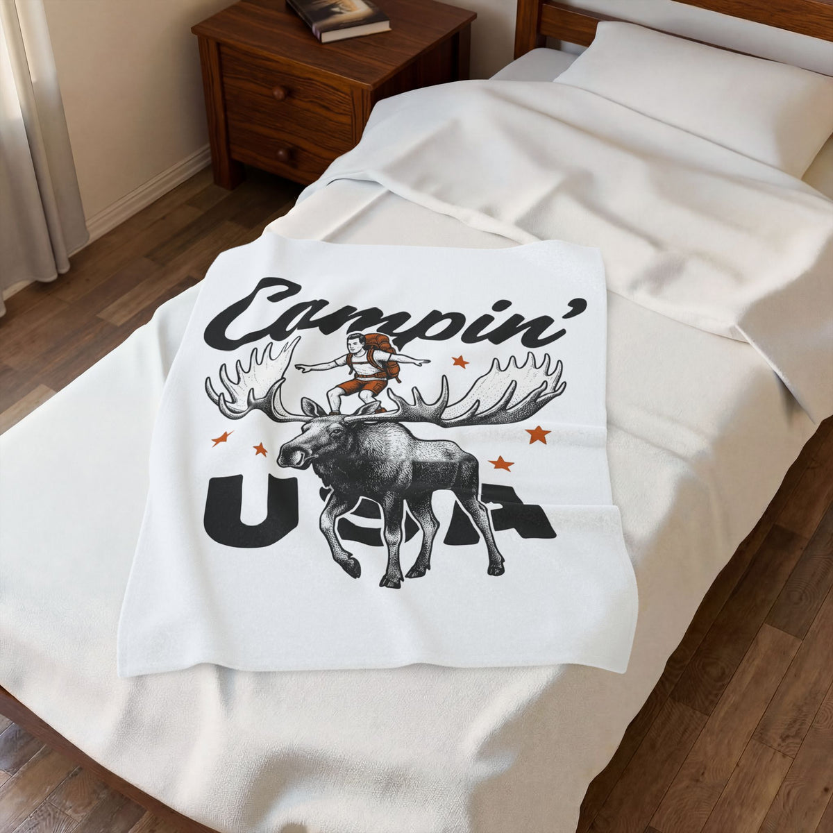 Deer Rv Blanket America Hiking Gift Women Rustic Blanket Camper Blanket Patriot Fan Country Blanket Trekker Graphic Doodle Shining Stars Blanket