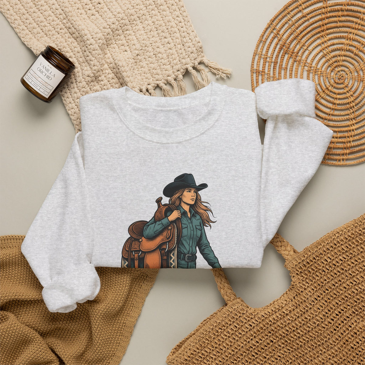 Cowgirl Saddle Cowgirl Western Gift Vintage Saddle Cowboy Fan Retro Rodeo Hand Drawn Cowboy Sweatshirt
