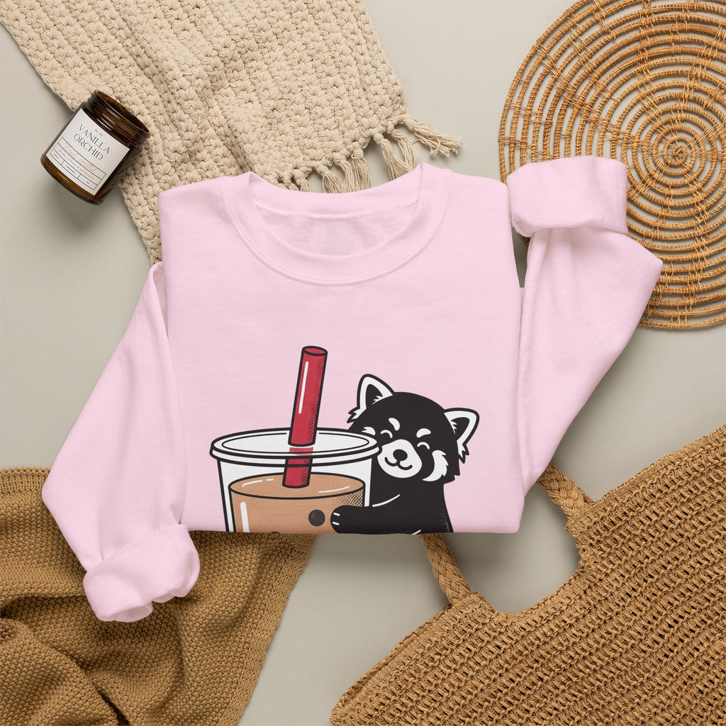 Red Panda Drink Sweatshirt Boba Wildlife Gift Women Adorable Sweatshirt Panda Drink Sweatshirt Bubble Tea Fan Cute Sweatshirt Animal Graphic Animated Milk Tea