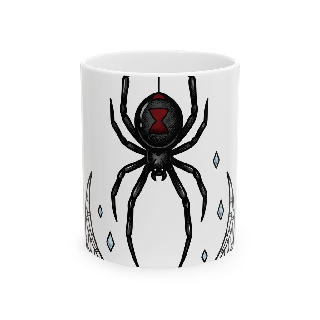 Black Spider Mug Halloween Mysticism Gift Women Horror Mug Tarantula Mug Halloween Fan Spooky Mug Occult Graphic Sketch Crescent