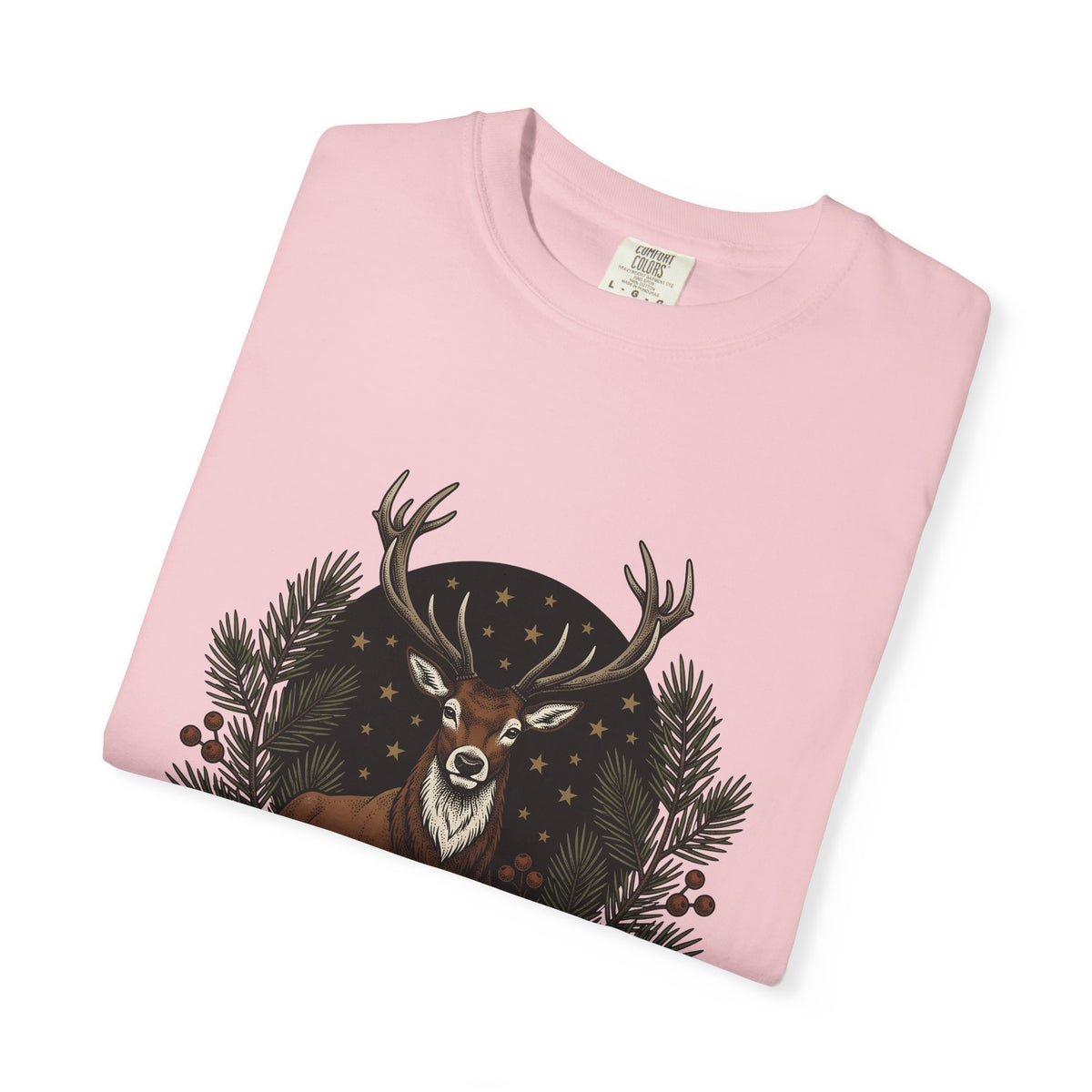 Elk Design T-Shirt Woodland Festive Gift Women Old School T-Shirt Moose T-Shirt Forest Fan Vintage T-Shirt Holiday Graphic Outline Pine Cone T-Shirt