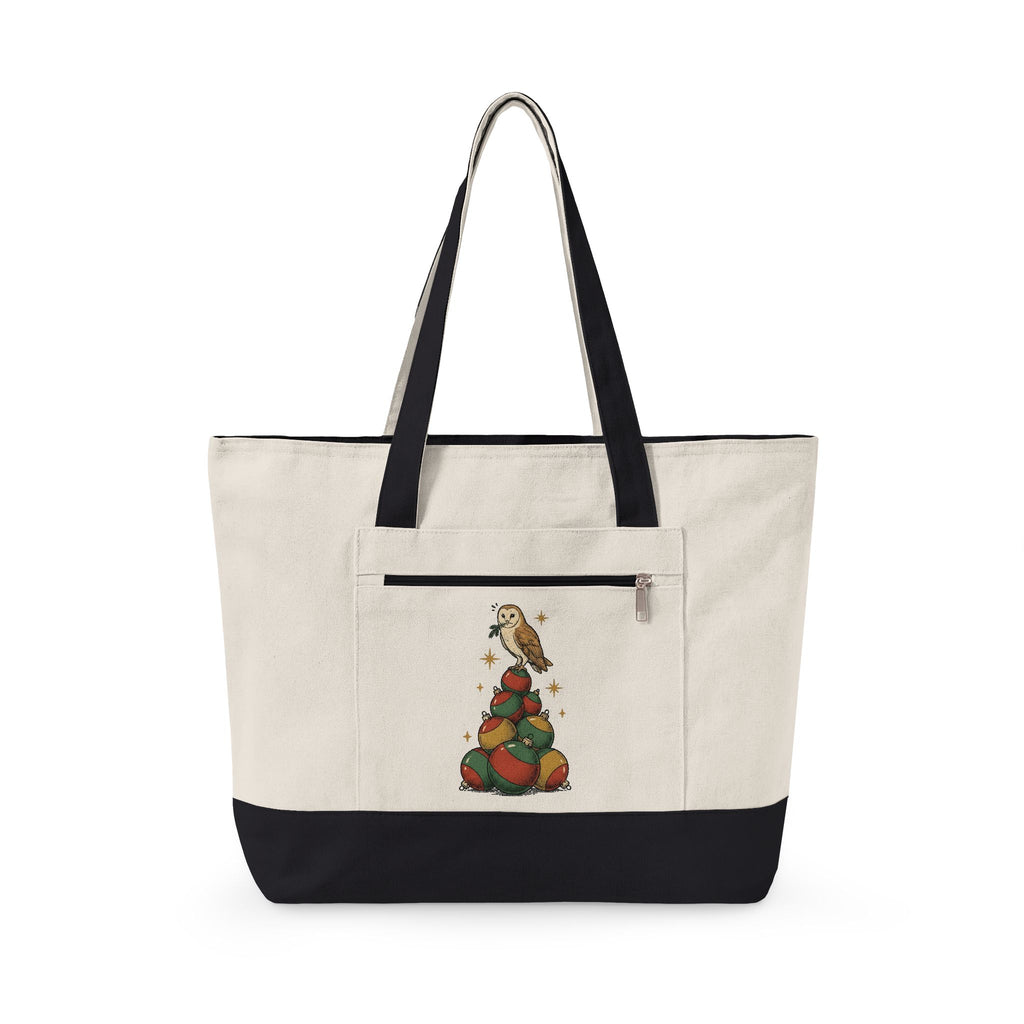 Owl Christmas Tree Tote Bag Christmas Animals Gift Women Vintage Tote Bag Christmas Tree Tote Bag Holiday Fan Retro Tote Bag Wildlife Graphic Hand