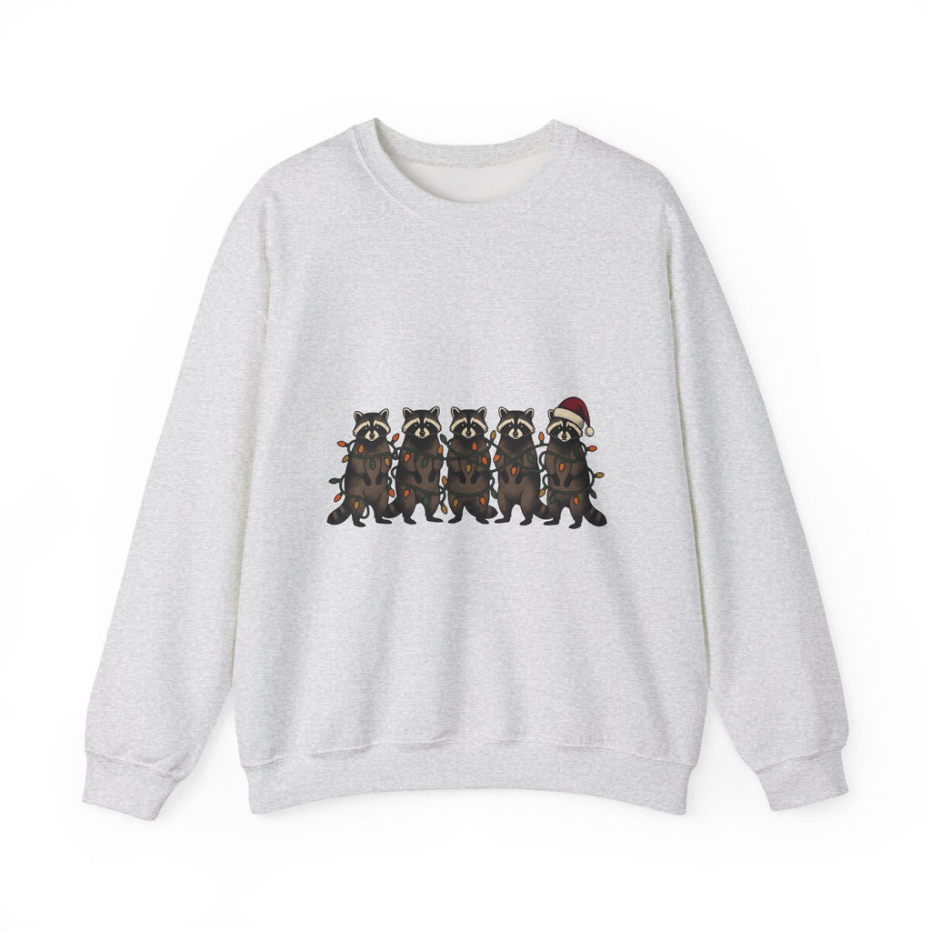 Raccoon Pack Sweatshirt Christmas Wildlife Gift Women Comic Sweatshirt Trash Panda Sweatshirt Xmas Fan Cartoon Sweatshirt Animal Graphic Retro Holiday Lights
