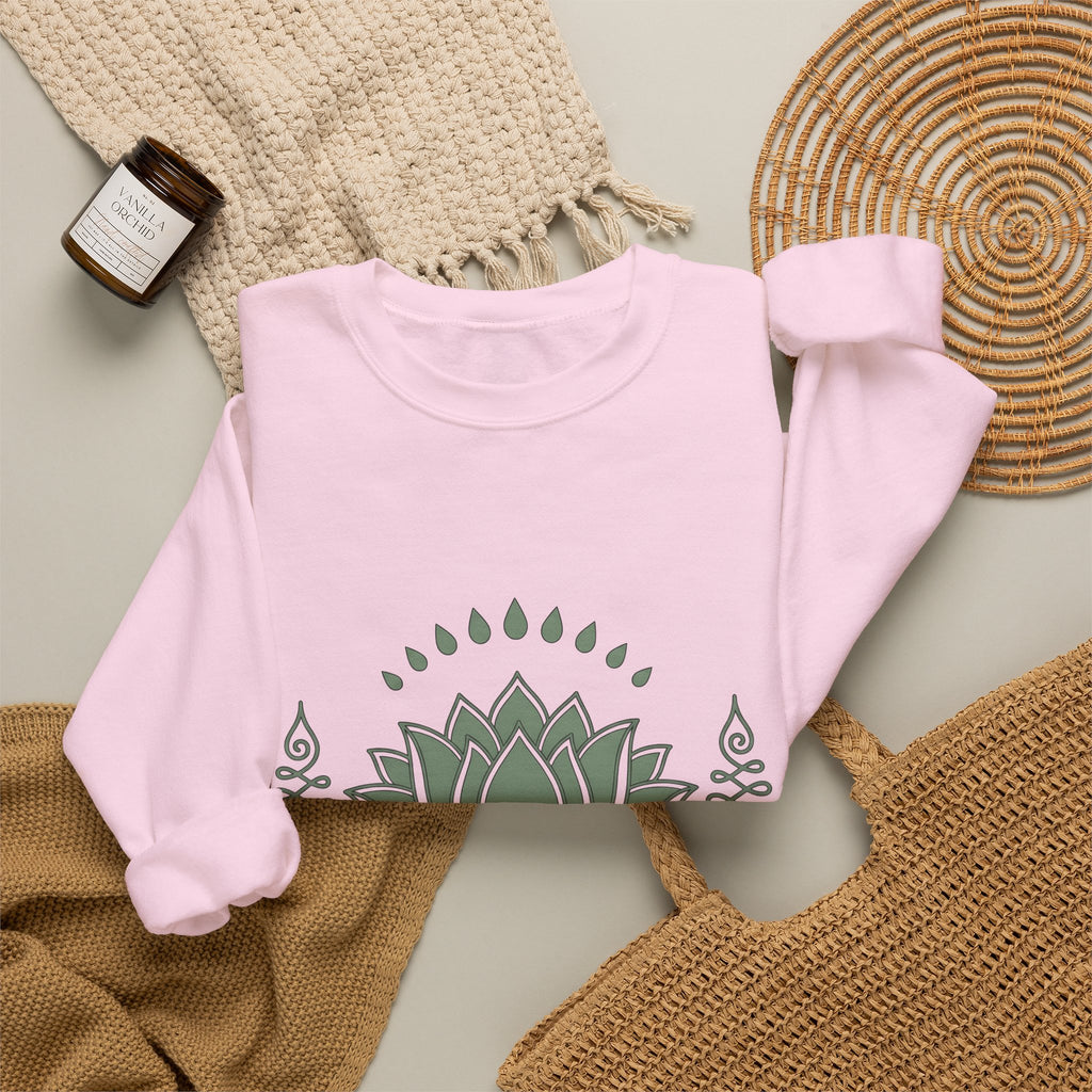 Lotus Blossom Sweatshirt Boho Chic Meditation Gift Women Sketch Sweatshirt Waterlily Sweatshirt Hippie Enthusiast Drawing Design Simple Sacred Geometry