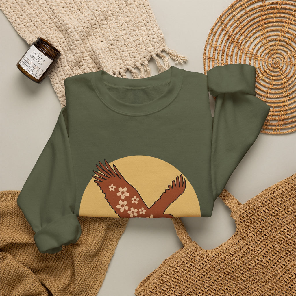 Floral Eagle Sweatshirt Boho Chic Nature Gift Women Boho Sweatshirt Bird Sweatshirt Bohemian Fan Tribal Graphic Sweatshirt Minimalist Mountains Sweatshirt