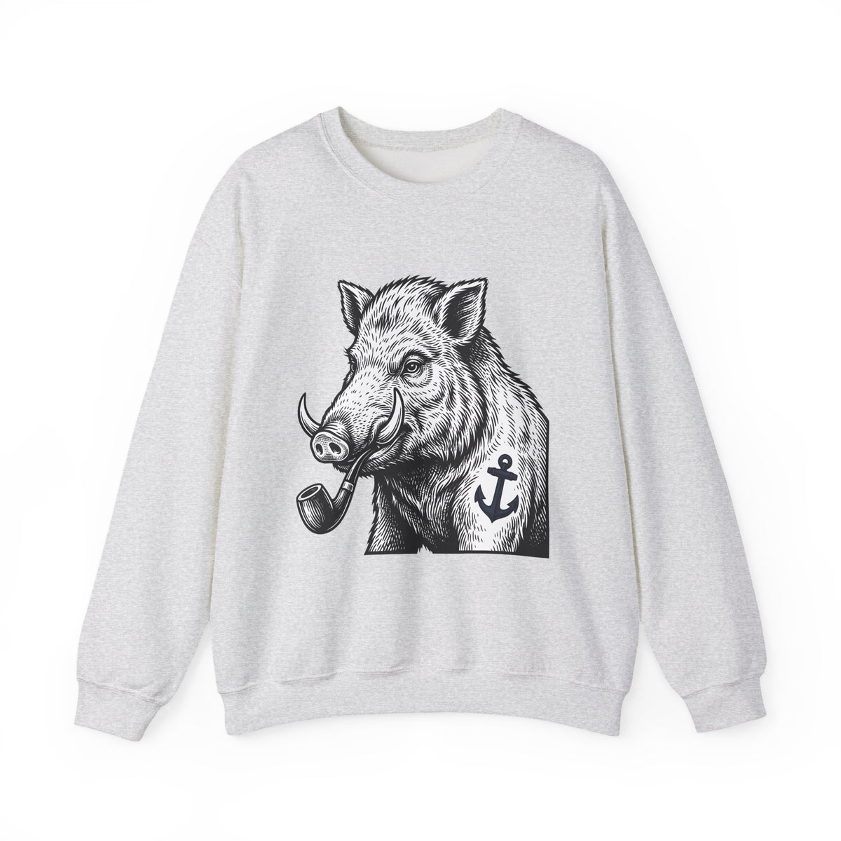 Boar Pipe Sweatshirt Funny Animal Gift Women Woodcut Sweatshirt Smoking Pipe Sweatshirt Humor Fan Print Sweatshirt Wildlife Graphic Vintage Anchor Sweatshirt