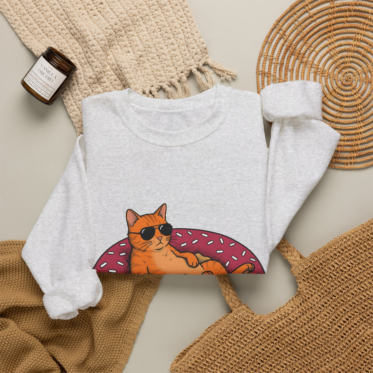 Feline Donut Sweatshirt Cat Cuisine Gift Women Animated Sweatshirt Cat Sweatshirt Cat Fan Kitty Sweatshirt Food Graphic Classic Glasses Sweatshirt