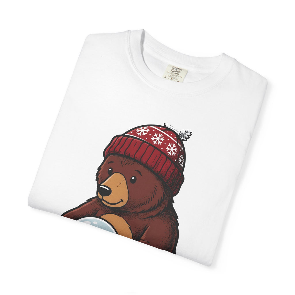 Bear Snow Globe T-Shirt Animals Holiday Gift Women Cute T-Shirt Snow Globe T-Shirt Wildlife Fan Cartoon T-Shirt Christmas Graphic Hand Drawn Winter